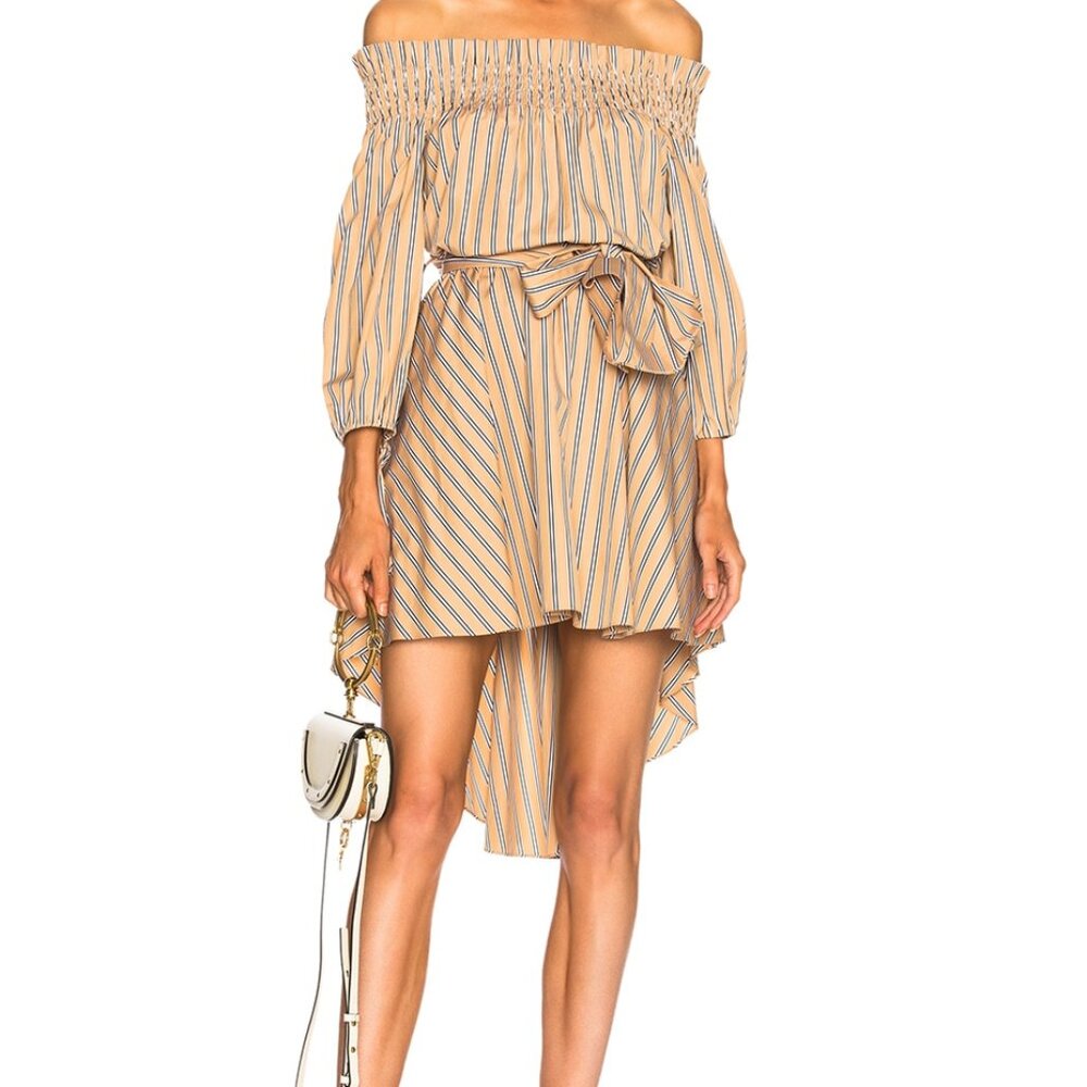 NWT Caroline Constas Lou Off-Shoulder Dress Beige Multi sz S $495